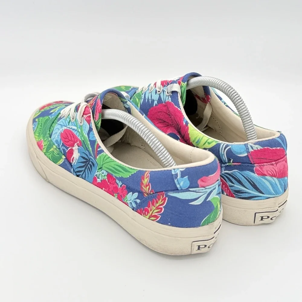 Polo Ralph Lauren Mens Keaton Pony 10 Blue Floral Tropical Canvas Sneakers 01087